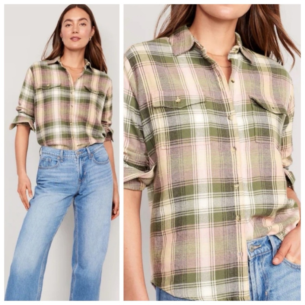 old navy plaid boyfriend shirt